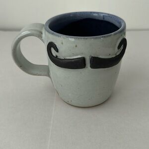 Artisan Made Handle Bar Mustache Coffee/Tea Mug Gray Outside, Blue Inside
